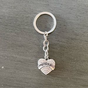 Nurse RN Silver Heart Banner Clear Crystal Rhinestone Medical 3" Keychain Gift